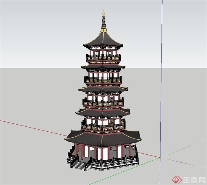 中式古建宝塔塔楼设计su模型[原创]