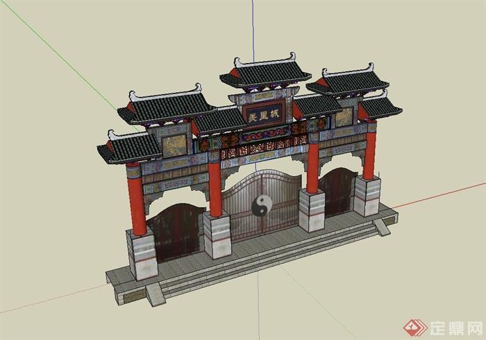 某古典中式风格寺庙大门设计su模型[原创]