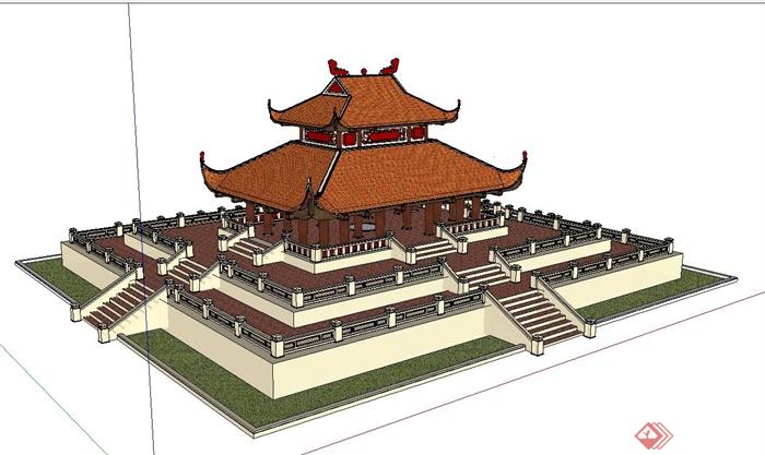 古建筑模型大殿建筑色剂su模型[原创]