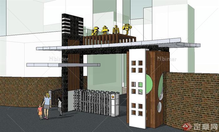 连光小学校园入口大门方案su精致设计模型