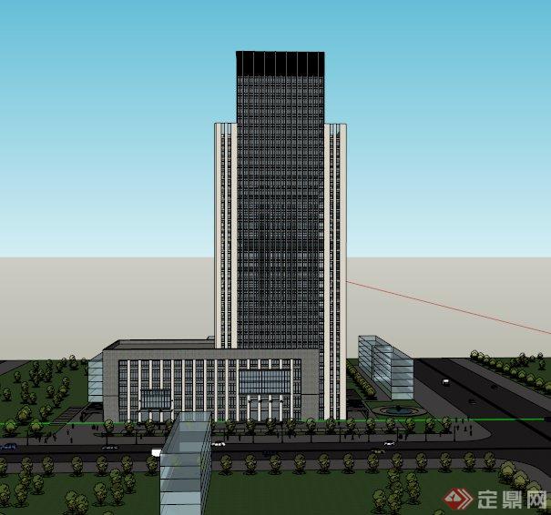 现代某城市l形办公楼建筑设计su模型