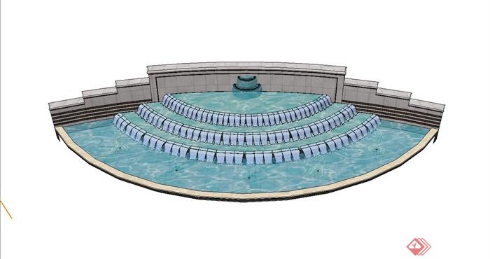某小区入口台阶式叠水水池设计su模型