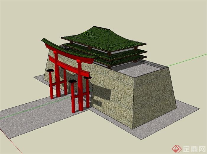 日式风格城门建筑设计su模型[原创]
