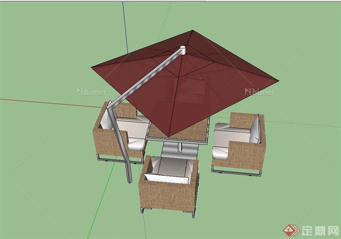 现代风格露天茶座设计su模型