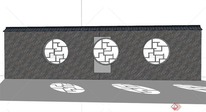 现代中式青砖镂空景墙设计su模型