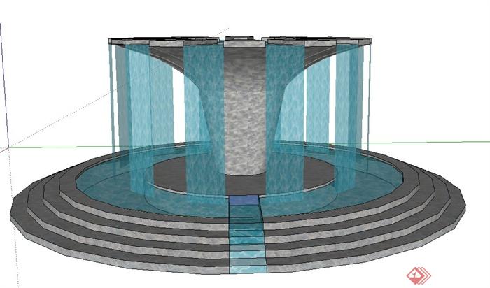 园林景观圆形喷泉水池设计su模型