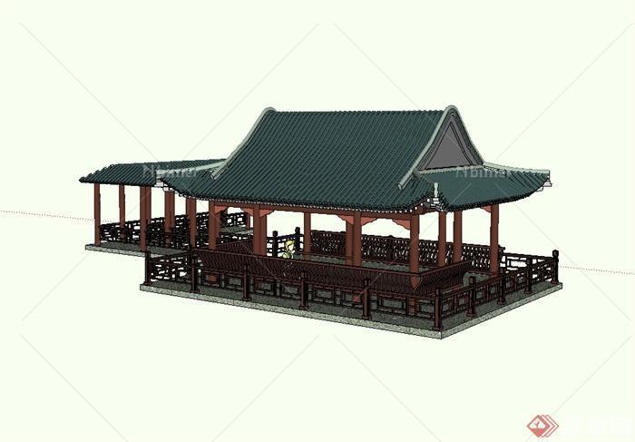 某古典中式风格水榭长廊亭组合设计su模型[原创]