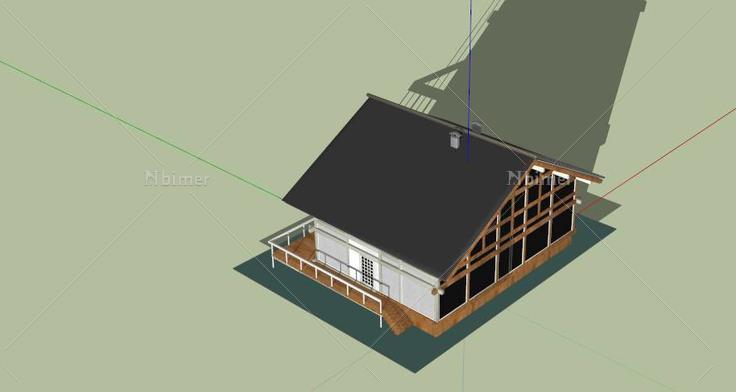 坡屋顶木质别墅sketchup模型(143024)su模型下载
