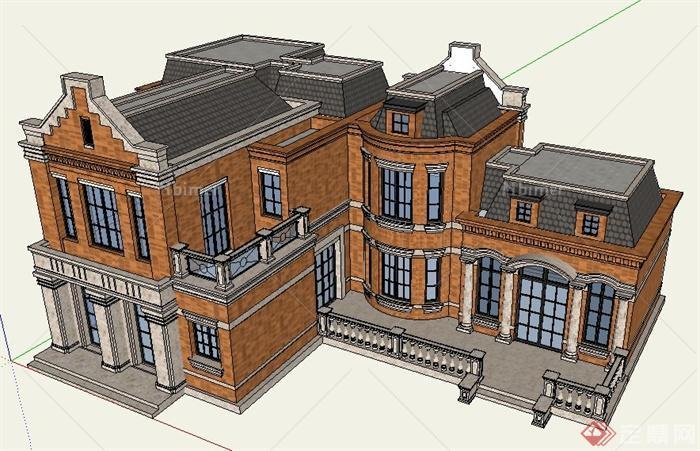 英伦风豪华别墅住宅建筑设计su模型