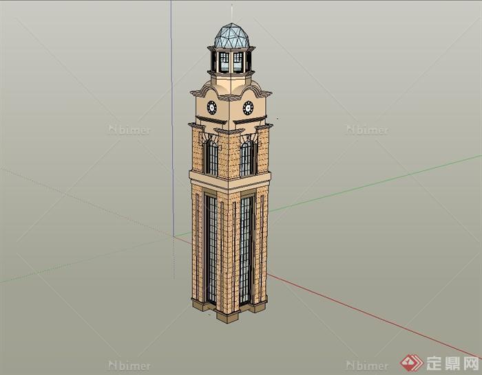 欧式风格钟楼设计su模型[原创]