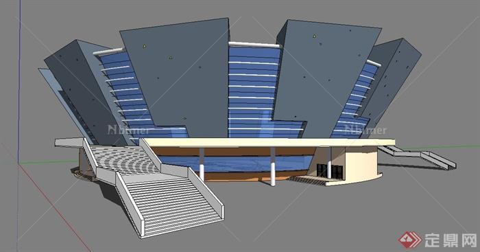 某多边形篮球馆建筑设计su模型