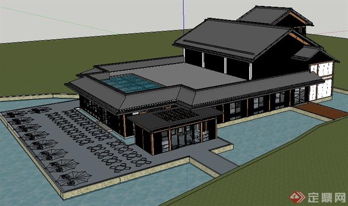 某现代中式茶室茶馆建筑设计su模型