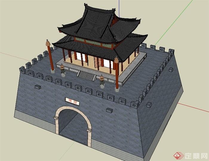古典中式城门鼓楼建筑设计su模型[原创]