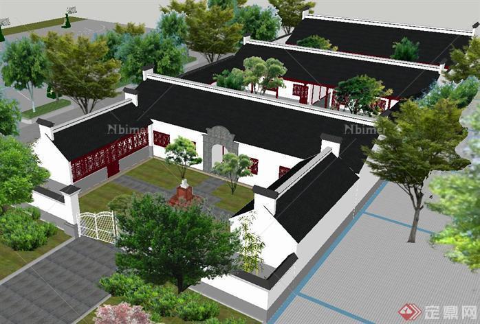 一个四进的仿古院落建筑方案su精致设计模型[原创]