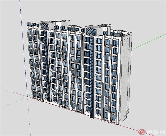 现代风格小高层员工成套住宅建筑楼设计su模型[原