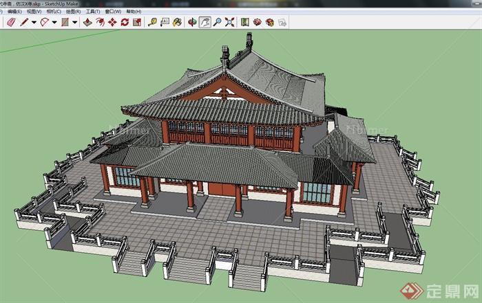 某古唐代风格寺庙建筑设计su模型