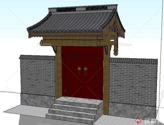 古典中式建筑入口大门垂花门设计su模型[原创]
