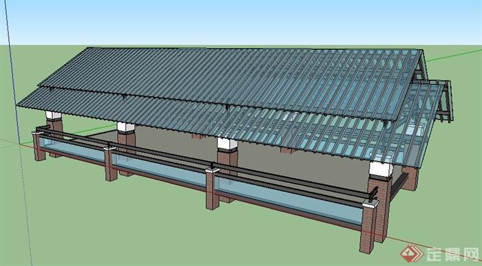 现代中式风格廊桥设计su模型