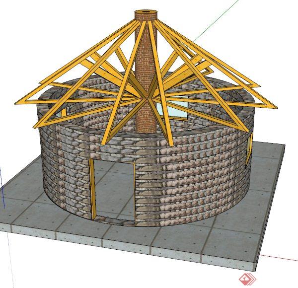 圆形房屋建筑设计su模型