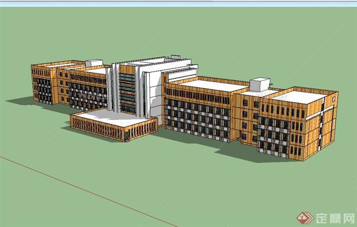 某现代风格独特详细精致小学教学楼设计su模型[原