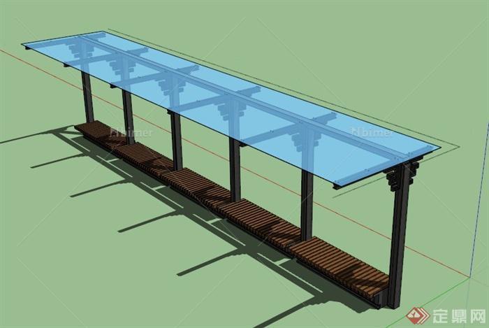 现代单臂廊架坐凳设计su模型