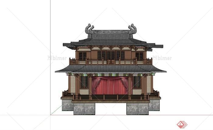 某古典中式戏台梨园建筑设计su模型