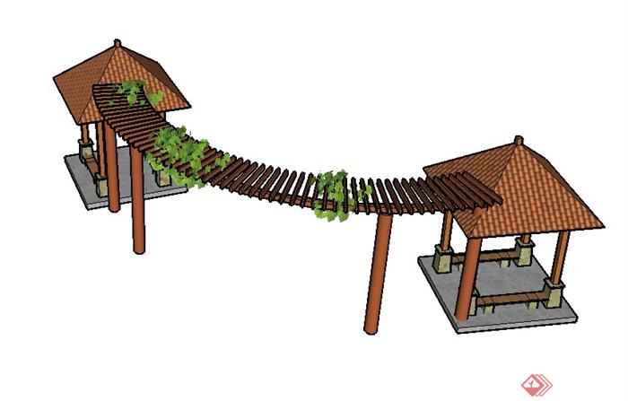 园林景观亭廊设计su模型
