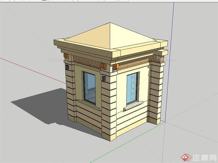 欧式风格门房门卫室设计su模型[原创]