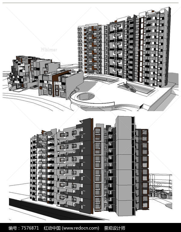 洋房高层海景住宅建筑草图大师su模型