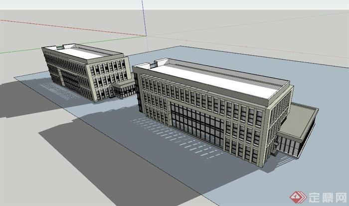 现代多层办公楼建筑设计的推敲方案jpg效果图 su模型