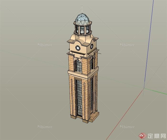 欧式风格钟楼设计su模型[原创]