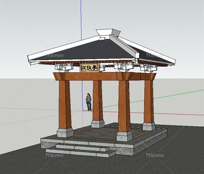 某四角仿汉亭子设计su模型