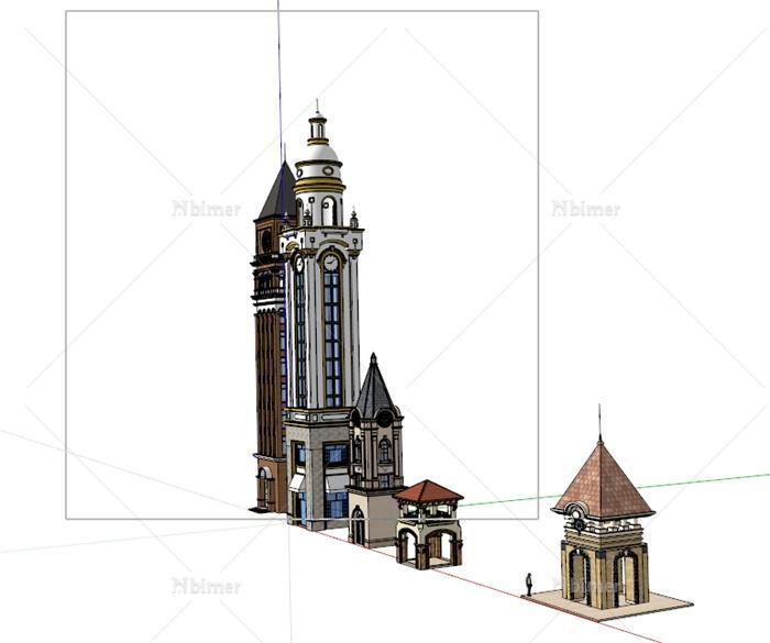五种欧式风格塔楼设计su模型原创