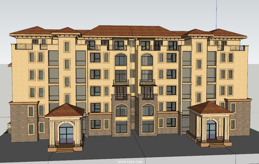 居民楼,现代主义,6层 - sketchup模型库 - 毕马汇 nb