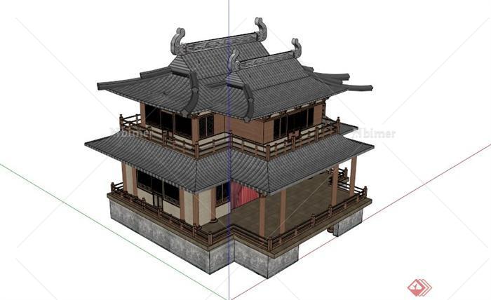 某古典中式戏台梨园建筑设计su模型