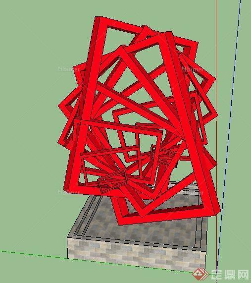 现代园林景观节点红色象征小品设计su模型