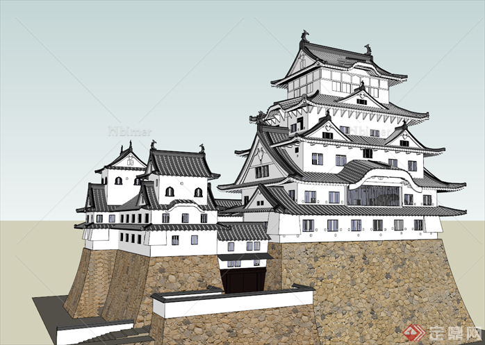某日式城堡建筑设计su模型原创