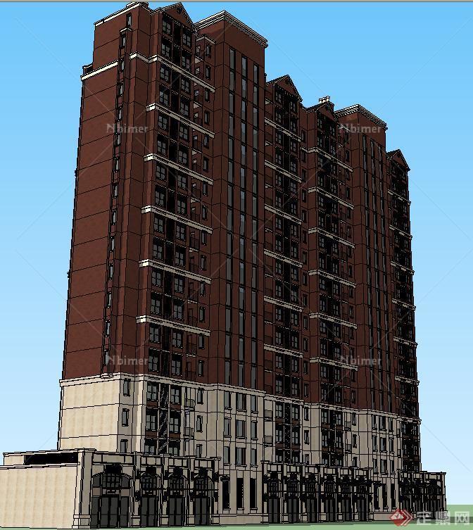 一栋英式高层住宅楼建筑su精致设计模型[原创]