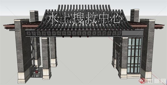 古典中式某入口大门门廊设计su模型
