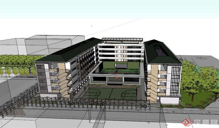 某现代中学两栋教学楼建筑设计su模型