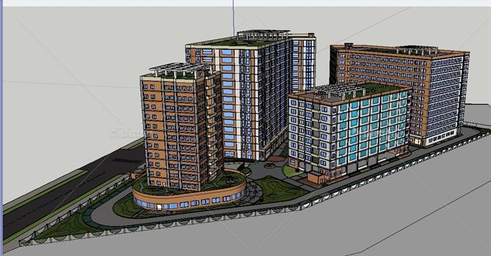 某现代工业厂区建筑设计方案su模型(含效果图)