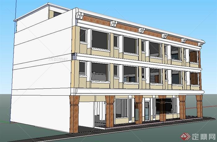 某现代三层办公楼建筑su模型