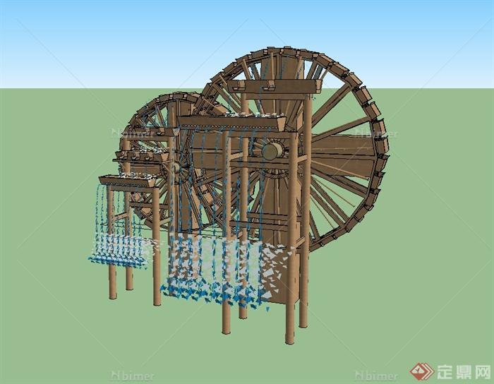 古典中式水车设计su模型