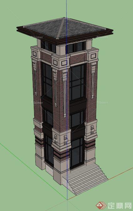 新中式塔楼建筑设计su模型