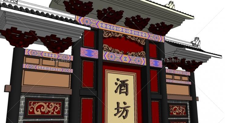 一个原创古建大门sketchup模型提供下载分享