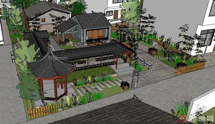 新农村住宅区中式公园景观设计su模型