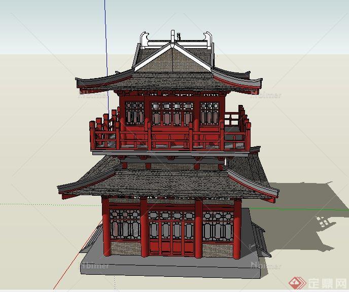 某古典中式唐代阁楼建筑设计su模型