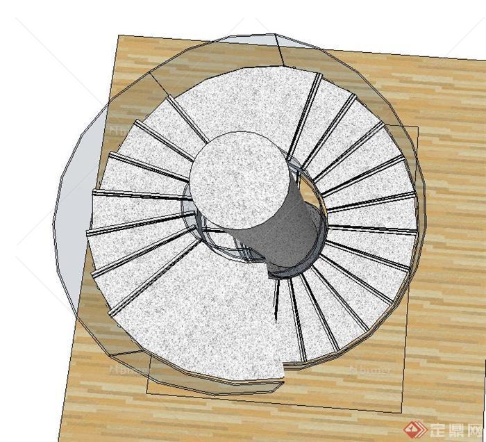 室内混凝土旋转楼梯设计su模型