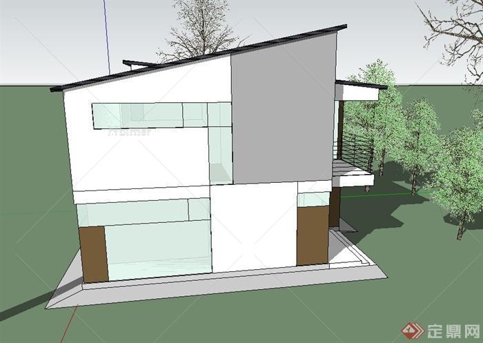 农村两层自建坡屋顶别墅建筑设计sketchup模型[原创]