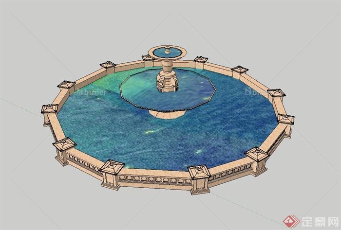 欧式广场喷泉水池设计su模型